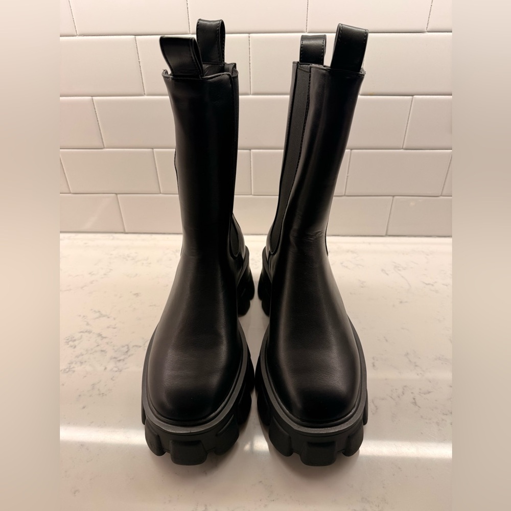 READYSALTED Black Chunky Platform Mid Calf Chelsea Boots Women’s Size 10 - Picture 8 of 11